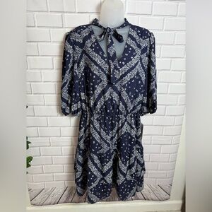 Nanette Lepore Blue and White Puff Sleeve Sundress/size 14